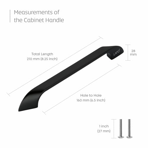 Image of LAPO 6 Inch Cabinet & Drawer Handles, Designed for Wardrobe and Kitchen Use, Scratch Resistant Coating, Comfortable Hold Design, 3 Years Warranty (160mm, Black Finish, Pack of 3) - Twist