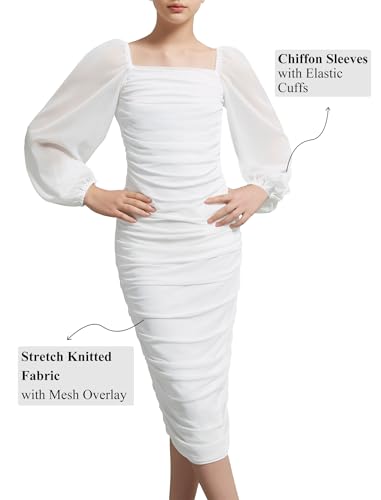 EXARUS Girls Ruched Bodycon Dress Teens Graduation Prom Wedding Party Chiffon Lantern Sleeve Midi Long Dresses3