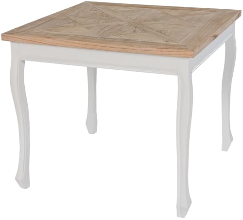 CLP Tavolo da Pranzo Lindon I Tavolo da Cucina con Piano Quadrato I Tavolo da Sala da Pranzo Shabby Chic in Legno di Olmo Massiccio, Colore:Natura/Bianco