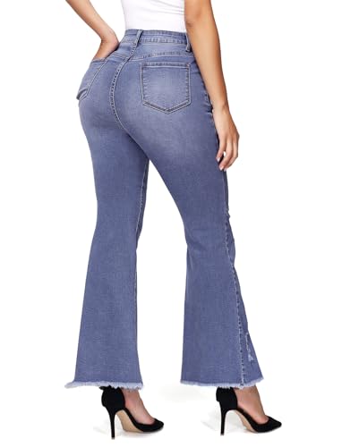 Women's Ripped Jeans High Waisted Hip Lift Flared Jeans Stretchy Wide Leg Destroyed Denim Split Hem Pants3