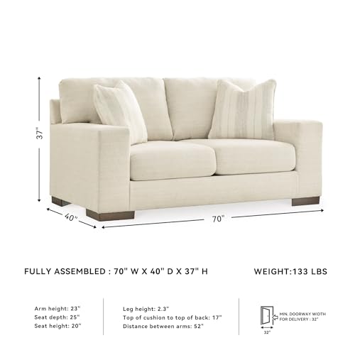 Image of Signature Design by Ashley Maggie Contemporary Upholstered Loveseat with Accent Pillows, Off-White