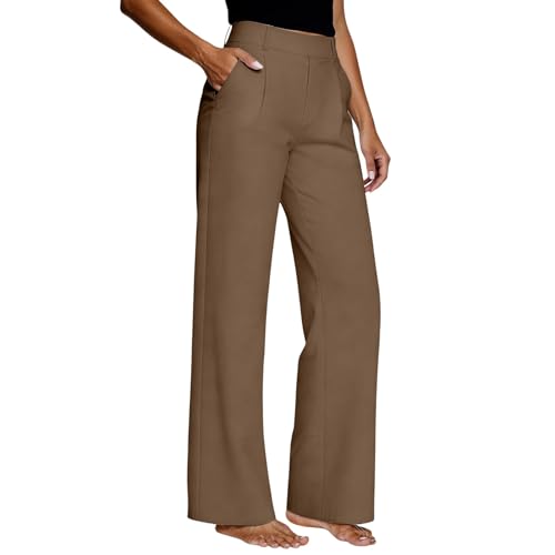 Pantalon en tissu coton léger avec poches coupe ample taille haute femme