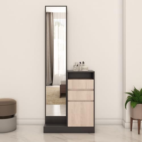 Image of Nilkamal Riva Dressing Table with Mirror and Storage | Engineered Wood Dresser for Bedroom | Wenge & Sonoma Oak