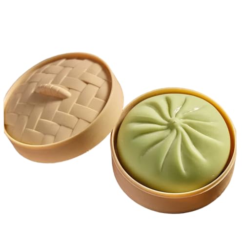 Vistnale Squish Dumpling|Giant Dumpling Squish, Boule Anti-Stress Dumplings de 3, 9 x 2, 2 Pouces avec Panier à Vapeur, Jouet Anti-Stress pour Jeu sensoriel et Plaisir Fidget, Vert