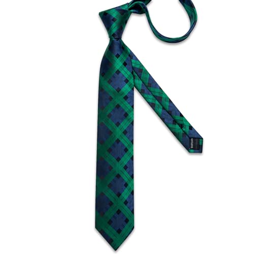 Image of DiBanGu Plaid Ties for Men Silk Checkered Necktie and Pocket Square Cufflinks Tie Clip Set with Gift Box for Wedding Business