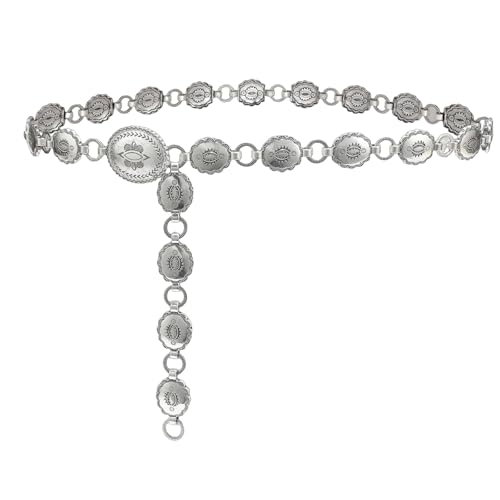 Western Metal Concho Belt for Women Cowgirl Chain Waist Belts for Dresses Jeans Country Concert Outfit