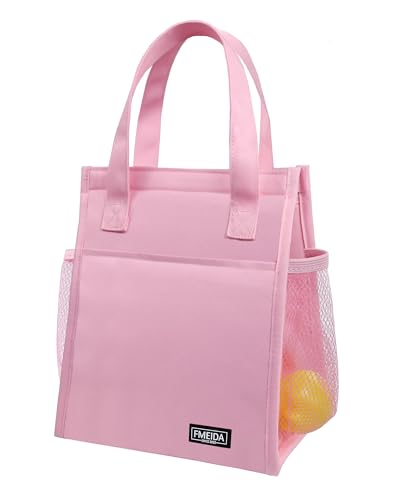 Fmeida Insulated Lunch Bag Women, 6.75L Small Lunch Bags with Multiple Pockets, Reusable Thermal Cooler Tote for Work, Office, Picnic, Travel | Hook and Loop Closure, Pink