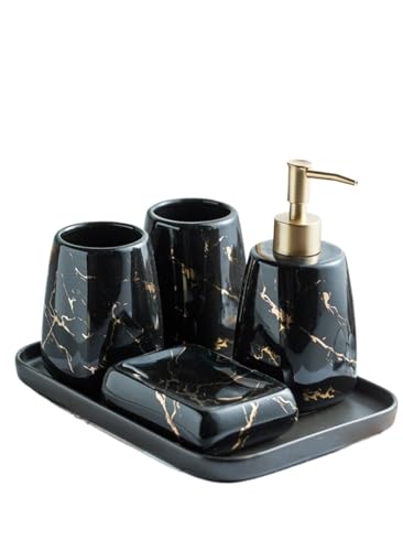Dispensador de jabón de cerámica con juego de accesorios de baño de 5 piezas color negro 2