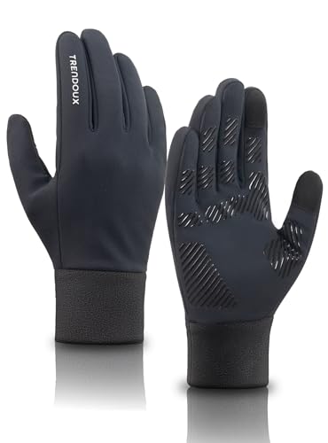 TRENDOUX Guantes Running Hombre Invierno, Impermeables Forro Térmicos Funcionalidad Tactiles Smartphone Tabletas, Adecuado Actividades Aire Libre Invierno como Carrera Esqui Senderismo Paseo - L