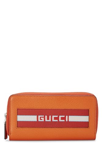Pre-Loved Orange Leather Striped Zip Continental Wallet, Orange