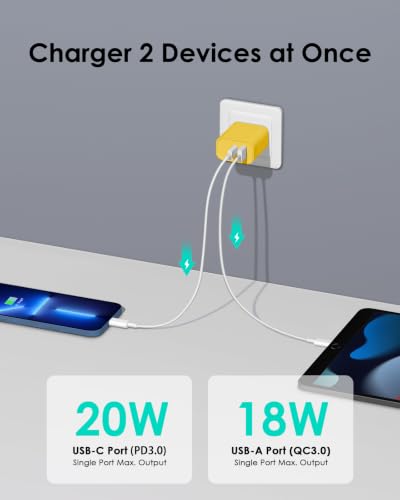 Image of [4 Pack] USB C Charger Block Fast Charging Multiport Adpater [PD 20W USB-C & QC 3.0 USB-A Port] for iPhone 17 /16 /15 /14 /13 /12 /11 /X /8, iPad, Galaxy, Google & More [Yellow]