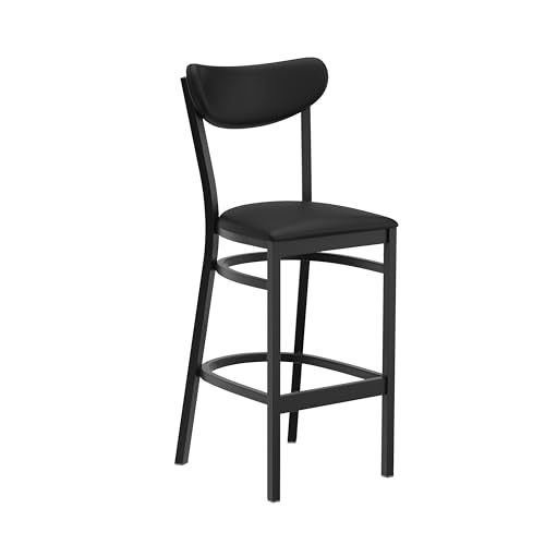 Image of Flash Furniture Wright Commercial Grade Barstool - Black Finish Vinyl Seat and Boomerang Back - 500 LB. Capacity Black Steel Frame - Integrated Footrest