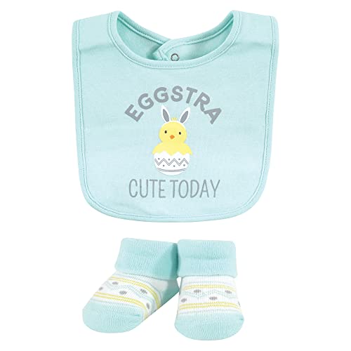 Image of Hudson Baby Unisex Baby Cotton Bib and Sock Set, Eggstra Cute, One Size