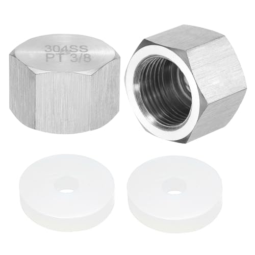 uxcell 2pcs Hex End Cap 304 Stainless Steel Nut with Washer, PT 3/8