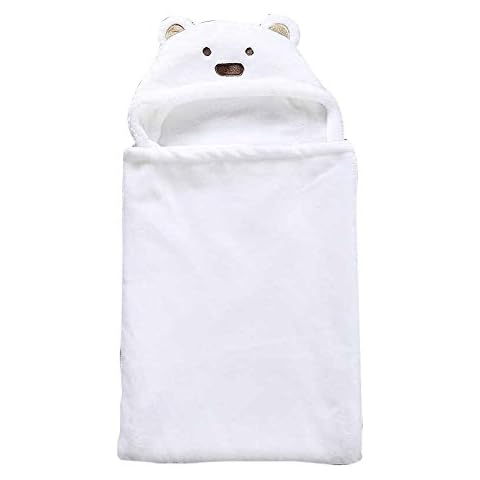 Lovely Baby Swaddle Wrap Infant Soft Towel Blanket with Hooded Bear Fleece Bathrobe Clothes for Bath Rope Pool Beach Shower Gift Sleepwear Nightwear for Kids 0-3 Years White Cover