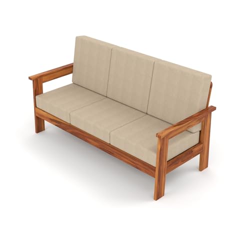 Image of Sheesham Wooden 3 Seater Sofa for Living Room | Solid Wood Sofa | Rosewood Sofa Set for Home & Office | Lounge (Honey, 3 Seater)