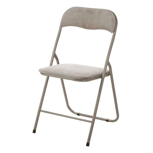 Well Home Silla Plegable Terciopelo Asiento 40x38cm, Acolchada, Estructura metálica, Beige
