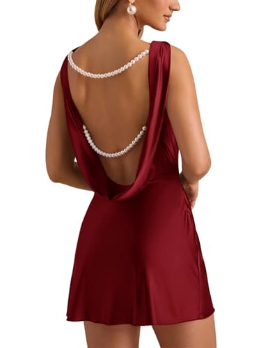 Short Satin Homecoming Dresses for Teens 2025 Short Open Back Mini Prom Cocktail Gowns with Pearl