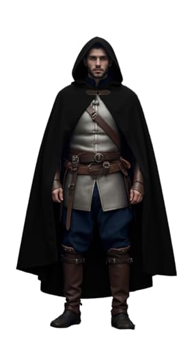 CNVAUIE Renaissance Snapback Hooded Coat Medieval Costumes Men's Witch Halloween Costumes Hooded Coat (Black)