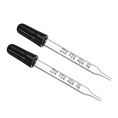 Dulcicasa Gotero graduado Pipetas para aceites esenciales, 2 paquetes de 1 ml de vidrio recto en forma de gota para la transferencia de líquidos Fácil de medir Claro