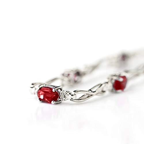 1.16 Carat 14K Solid White Gold Natural Garnet Natural Diamond Bracelet Tennis Anklet (9) #TOP3