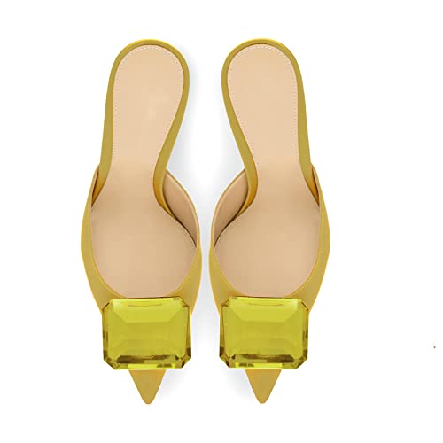 Woman Heeled Mules Rhinestone Pointy Closed Toe Sandals Kitten High Heels Sandals Summer Slip on Mule Heels Bridal Dress Shoes3