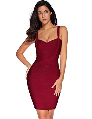 meilun Women's Celebrity Bandage Bodycon Strap Party Pencil Dress (S, Wine red)