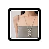 Zeshimb Cubic Zirconia Bear Necklace Full Diamond Teddy Bear Pendant Necklace Silver Long Box Chain Necklace Cute Animal Crystal Bear Necklace Jewelry Gifts for Women
