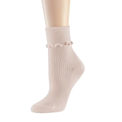 Image of UTTPLL Womens Cotton Crew Socks Ruffle Turn-Cuff Fashion Princess Lettuce Ankle Socks Athletic Thin Gift Dress Socks