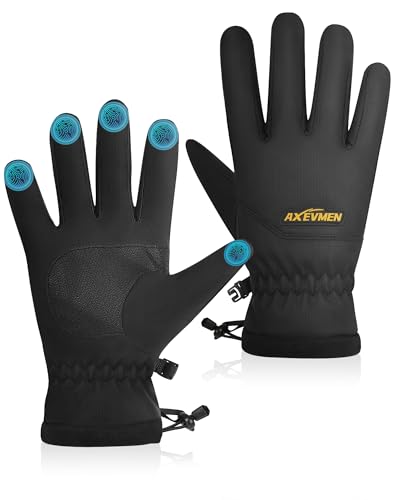 AXEVMEN Winter Waterproof Gloves (Black, Medium)