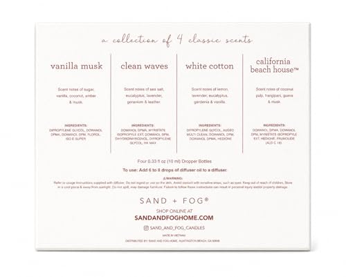 Image of Sand + Fog Diffuser Oils Gift Set, 4 Pack, 0.33 fl oz Each (Vanilla, Clean Waves, Cotton, California Beach)