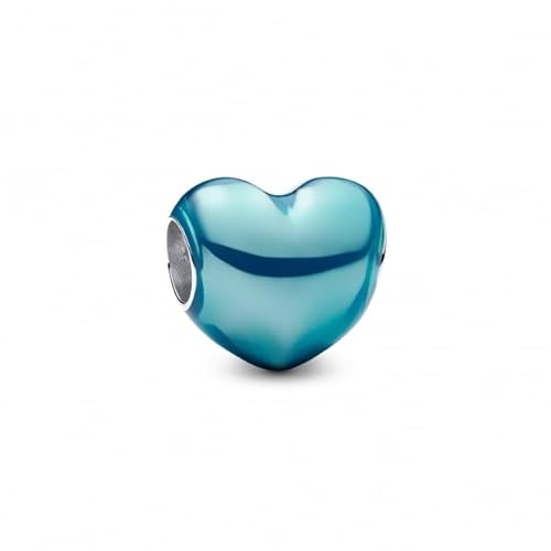 CWOne Designs S925 Sterling Silver Family Moments Love Heart Charm for Pandora Charm Bracelets. (Sky Blue Metallic)