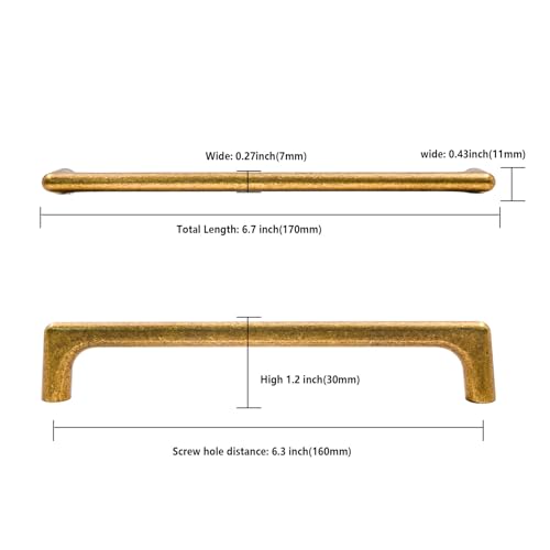 Image of Asidrama 10 Pack 6.3 Inch(160mm) Antique Brass Cabinet Pulls Vintage Retro Cabinet Handles Cupboard Handles Kitchen Cabinet Hardware for Cupboard Drawer Pulls