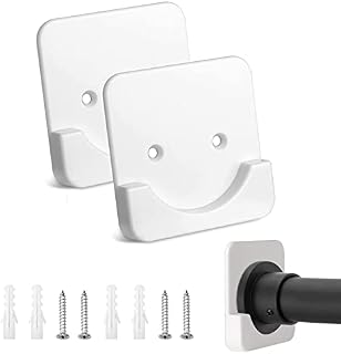 Shower Curtain Rod Holder 2 PCS Adhesive Rod Mount Retainer Drill-Free Install, Wall Mount Shower Rod Holder with Screw for Bathroom Bedroom Balcony, Not Include Shower Curtain Rod (White)