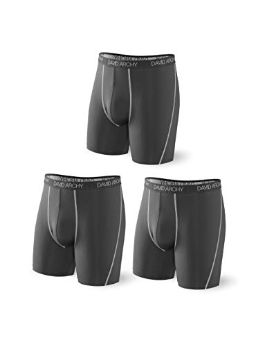 DAVID ARCHY 3 Pack Men's Ultra Soft Mesh Quick Dry Sports Underwear Breathable Boxer Briefs (L, Dark Gray)