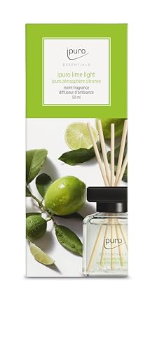 ipuro - Essentials Raumduft LIME LIGHT 50ml | Raumerfrischer mit Zitronengras, Bergamotte, Orange, Geranie, Maiglöckchen & Vanilleblumen Duft Aroma | Diffuser mit Stäbchen | Lufterfrischer für Wohnung
