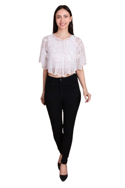 Women’s Floral Lace Cape Top – Lightweight Sheer Poncho Overlay | Short Sleeve Crop Cape for Casual, Party & | Elegant Layered Sheer Poncho Blouse.-picture-31