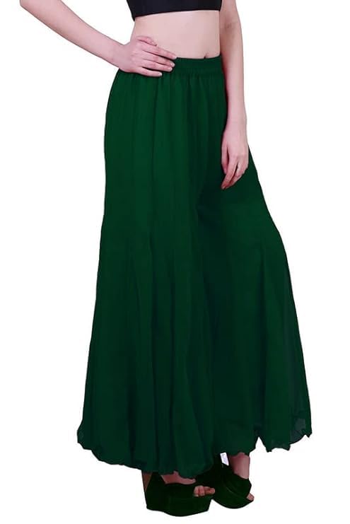 Image of Kvish Regular Loose Fit Solid Colour Georgette Flared Sharara Palazzo for Women
