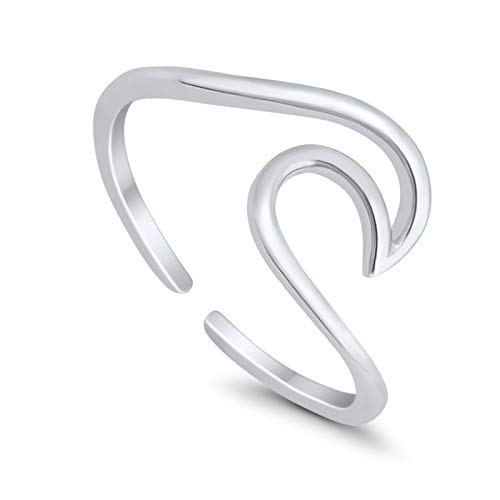 Blue Apple Co. Sterling Silver Wave Shape Adjustable Silver Toe Ring Band Round 925 Sterling Silver thumb #2