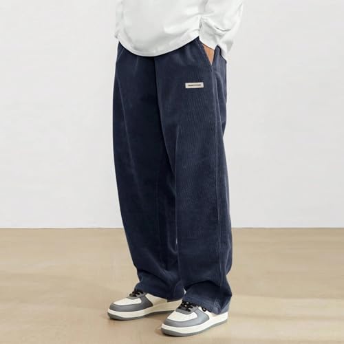 Straight Leg Corduroy Pants Men Drawstring Elastic Waist Pants with Pockets Loose Comfy Wide Wale Corduroy Pant2