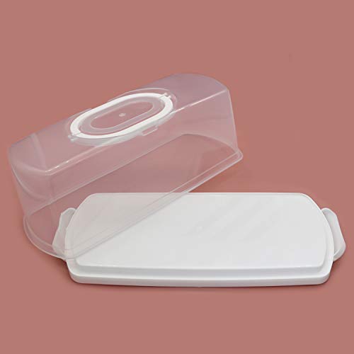 2 Pcs Portable Bread Box with Handle Loaf Cake Container Plastic Rectangular Food Storage Keeper Carrier 13inch Translucent Dome for Pastries, Bagels, Bread Rolls, Buns or Baguettes (White)