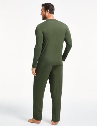 Image of GYS Bamboo Viscose Men's Pajama Sets Long Sleeve Plaid Loungewear Sets with Pockets
