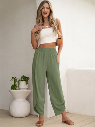 Image of ANRABESS Womens Wide Leg Palazzo Capri Pants 2026 Summer Casual High Waisted Barrel Lounge Flowy Cropped Beach Work Trousers