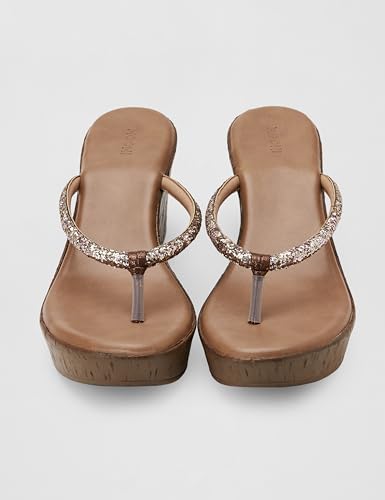 Image of Mochi Women's Faux Leather Thong Slip On Fashion Wedge Heel Sandals