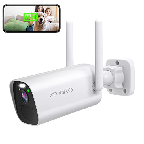 xmartO BC3 100% Wire-Free Wireless Home Security Camera Powered by Batteries(Rechargeable Long-Lasting Batteries, AI Motion Detection Alert, Cloud and SD Card Storage,Spot Light and Siren)