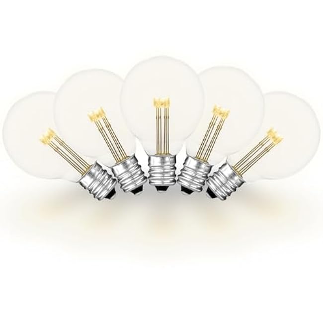 Novelty Lights 25 Pack G40 Glass LED Globe Bulbs, String Light Replacement Bulbs, E12 Candelabra Base, Energy Efficient Outdoor Patio Lighting, Warm White