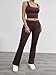 Kioxiuin Women's Casual 2 Piece Outfits Summer Sleeveless Vest Crop Tee Tops and High Waisted Wide Leg Pants Lounge Sets,Brown,S