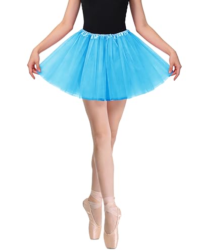 YZDMDM Tüllrock Damen Tütü Rock Kurz Ballett Tutu 50er Retro Unterrock Karneval Party Kostüm Klassisch Tüll Ballet Petticoat Seeblau