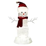 Moments in Time LED Acrylic Ice Cube Snowman Light-Up Glitter Water Spinning Christmas Tabletop Decoration Battery Operated Holiday Home DΓ©cor Gift (11.3β Tall)