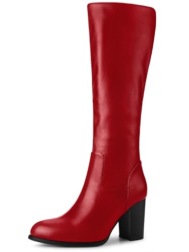 Allegra K Women's Round Toe Block Heeled Knee High Boots